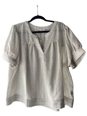 Jane & Delancey striped short-sleeve peasant blouse notched V-neck 3X NWT Boho